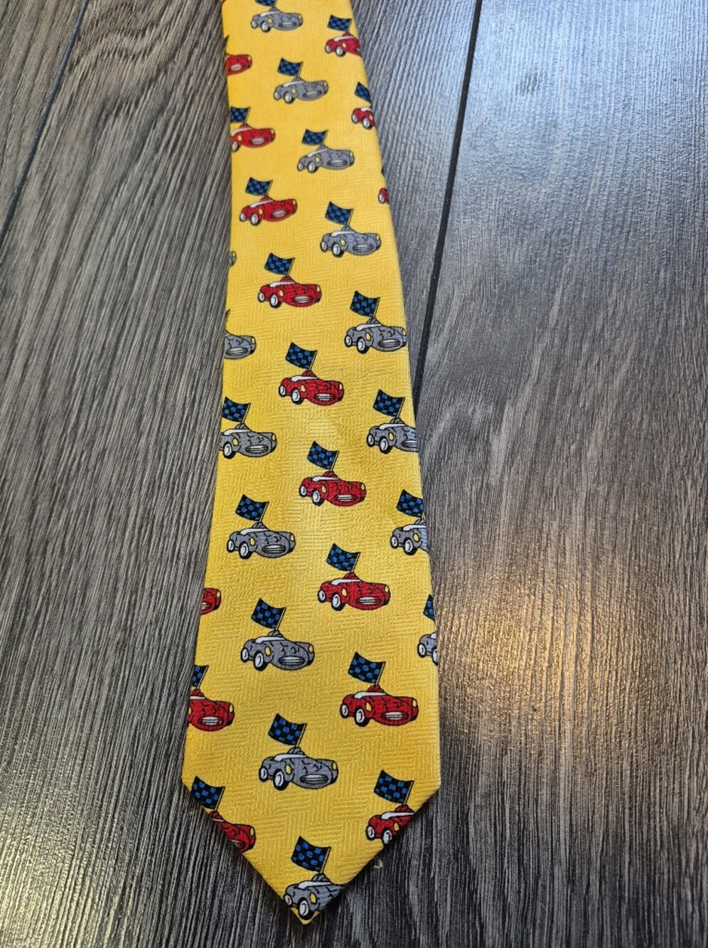 Vintage Yves Saint Laurent Silk Tie Yellow Race Car Checker Flag Novelty YSL
